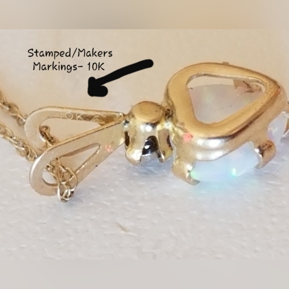 10K Gold Opal Heart Pendant Necklace - Picture 5 of 11